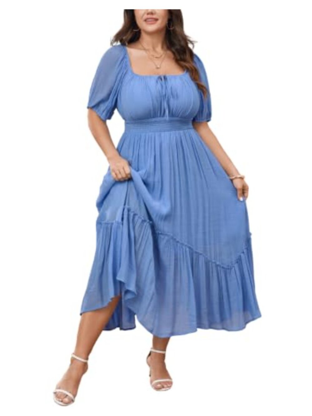 Plus Size Boho Maxi Dress Tie Front Ruffle Hem Milkmaid